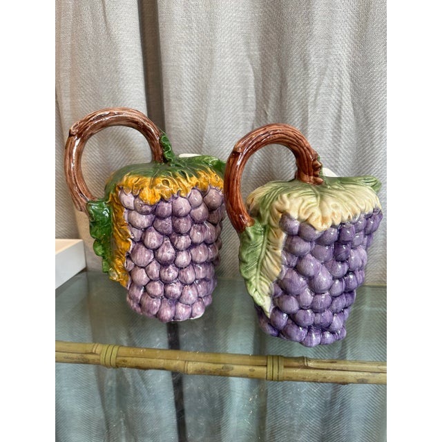 Campaign Grape Cluster Majolica Pitchers, Pair For Sale - Image 3 of 6