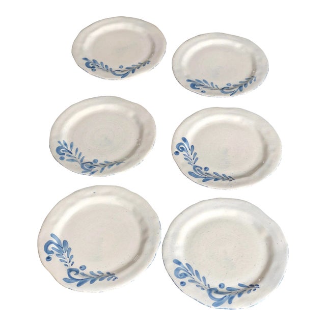Italian Hand-Crafted Luncheon/Dessert Plates in Blue & White by Ceramiche Bizzirri-Set of 6 For Sale