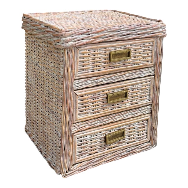 Vintage Braided Rattan Three Drawer Low Chest For Sale
