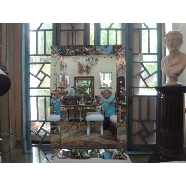 Art Deco Large 1940s Art Deco Etched Bullseye Venetian Style Mirror For Sale - Image 3 of 12