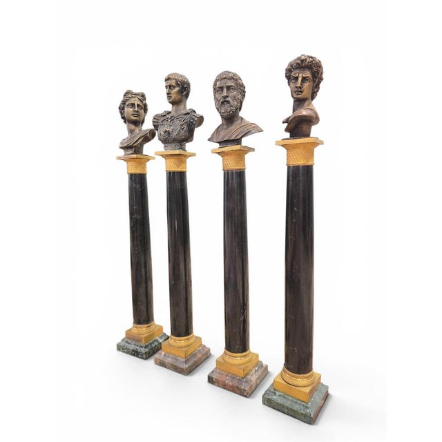 Black Marble Columns with Gilt Bronze Mounts and Roman Emperor Busts, 1898, Set of 4 For Sale - Image 4 of 11