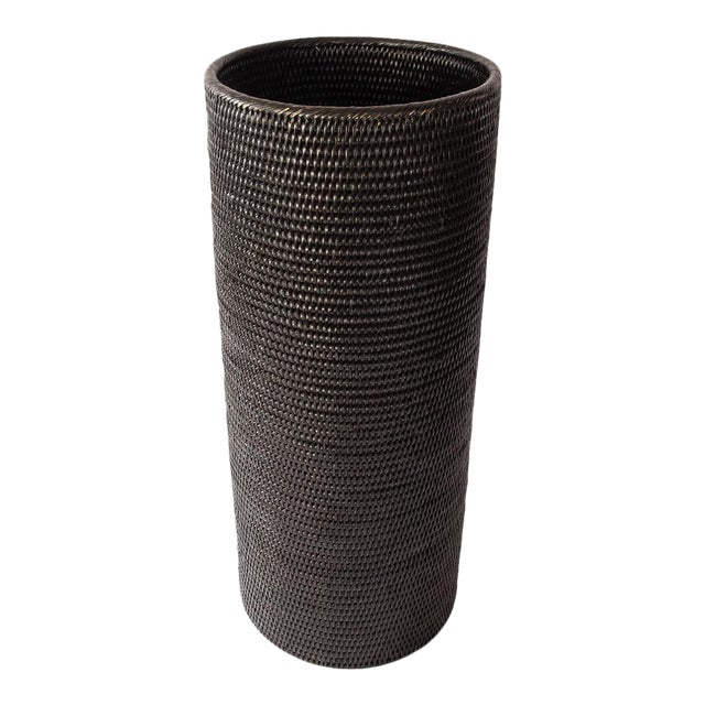 Artifacts Rattan Round Umbrella Basket in Tudor Black For Sale