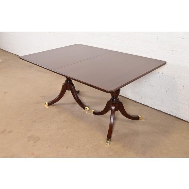 Wood Baker Furniture Style Georgian Mahogany Double Pedestal Extension Dining Table, Newly Refinished For Sale - Image 7 of 12