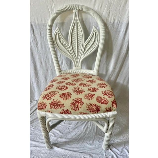 Ficks Reed Vintage Palm Beach Regency Braided Rattan Dining Chairs With Palm Leaf Motif - Newly Painted - Set of 6 For Sale - Image 4 of 11
