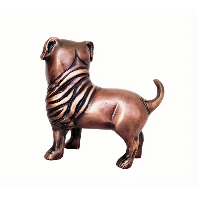 Metal Antique Copper Finish Metal Pug Dog Sculpture For Sale - Image 7 of 10