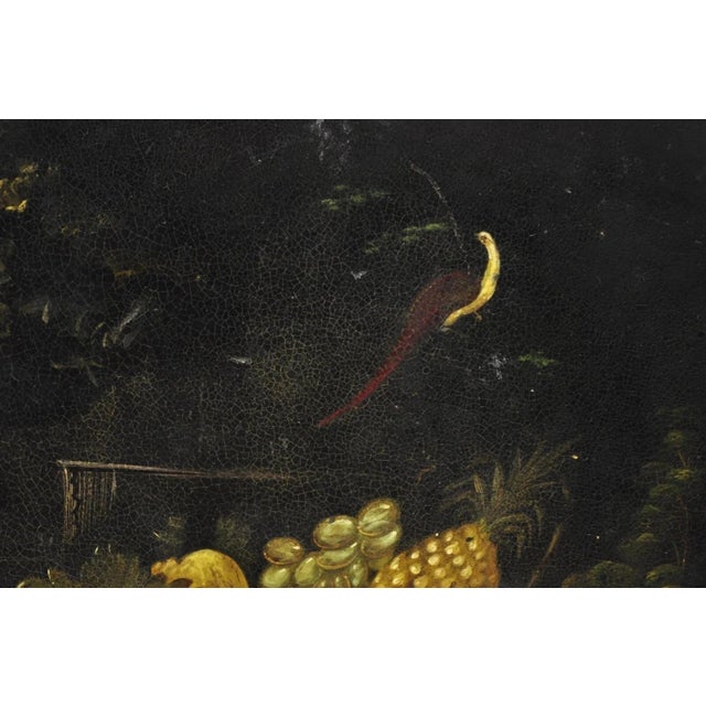 Antique French Papier Mache Tole Hand Painted Fruit Still Life and Bird Tray For Sale - Image 4 of 12