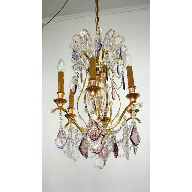 24K Gold-Plated Brass and Lead Crystal Chandelier, 1970s For Sale - Image 13 of 16