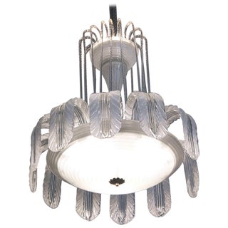 White Pulegoso Glass Fountain Chandelier from Barovier, 1930s For Sale