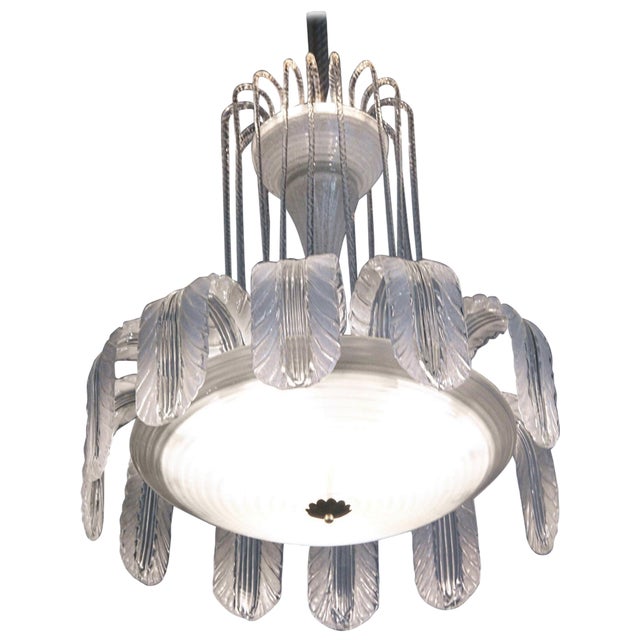 White Pulegoso Glass Fountain Chandelier from Barovier, 1930s For Sale