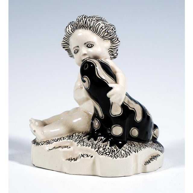 Early 20th Century Seated Putto with Salamander attributed to Anton Klieber for Vienna Ceramics, 1913 For Sale - Image 5 of 7