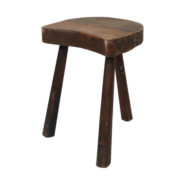 Vintage Rustic Wabi-Sabi Wooden Three-Legged Milking Stool, France For Sale - Image 12 of 18