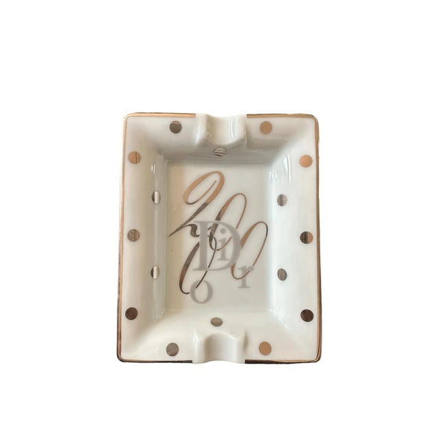 White 2000s Christian Dior Gold Polka Dot Ashtray For Sale - Image 8 of 8