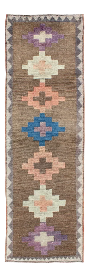 Vintage Turkish Tulu Runner With Tribal Design in Light Pink, Blue and Lavender