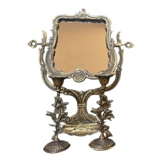Handmade Antiqued Brass Mirror Candlestick Set For Sale