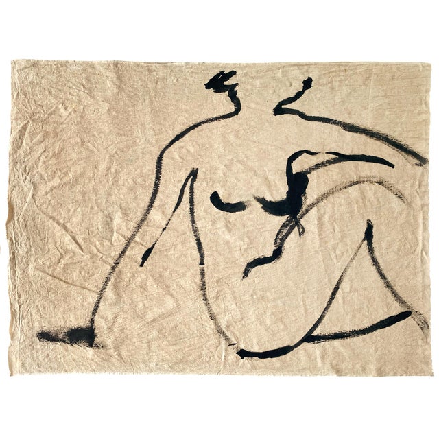 Textile "Female 02" Painting on Vintage Cotton For Sale - Image 7 of 8