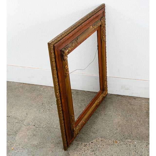 Antique Victorian Frame Picture Wall Framed Solid Oak Gold Gilt Brass Art 30x33 For Sale - Image 4 of 12