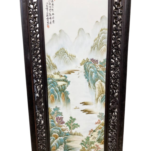Chinoiserie Chinoiserie Hand Painted Famille Rose Porcelain Panel 67" H For Sale - Image 3 of 11