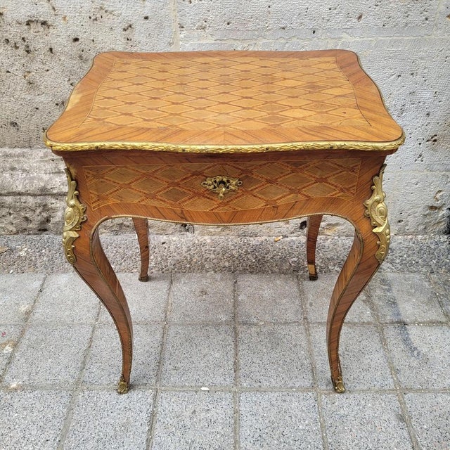 Napoleon III French Dressing Table in Wood Marquetry and Gilt Bronze, 1890s For Sale - Image 13 of 18
