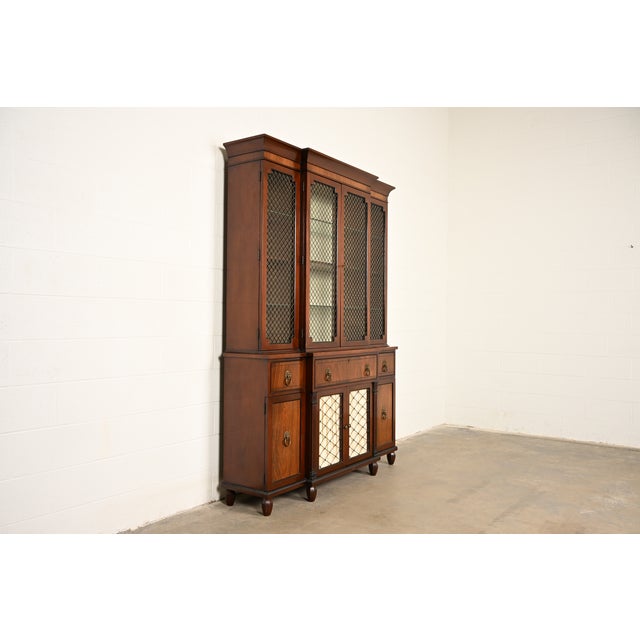 Kittinger Kittinger English Regency Carved Mahogany and Rosewood Breakfront Bookcase Cabinet, Circa 1960s For Sale - Image 4 of 17