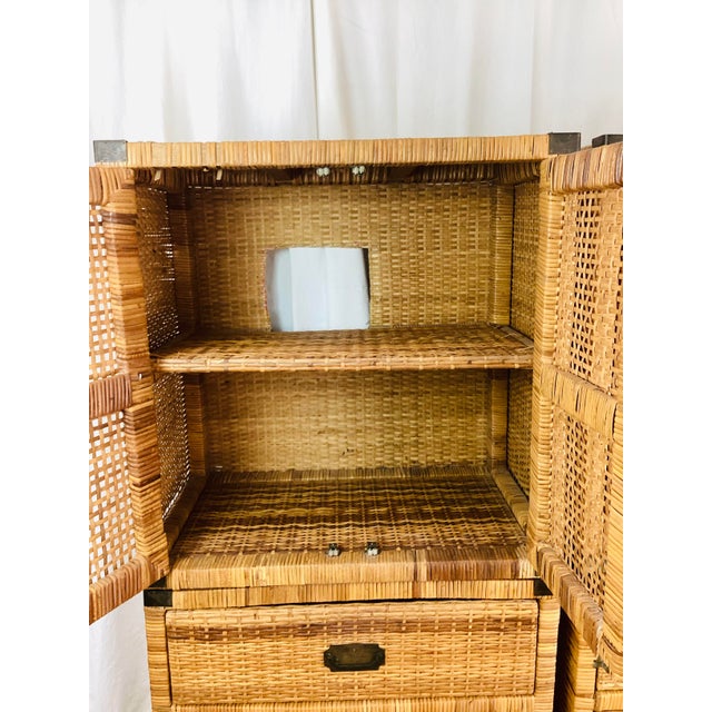 Tan Vintage Pair of Woven Rattan Chest on Chest Dressers Boho Chic Campaign Style For Sale - Image 8 of 15