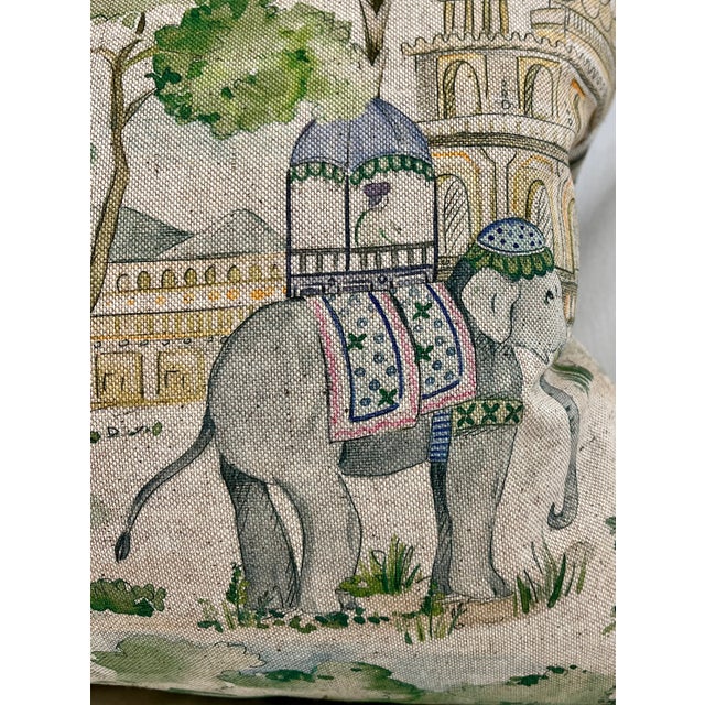 Large Bolster Pillow Decorated With an Exotic Scene of Elephants Beneath A Cool Canopy Of Palm Trees And Pink Flowers -...