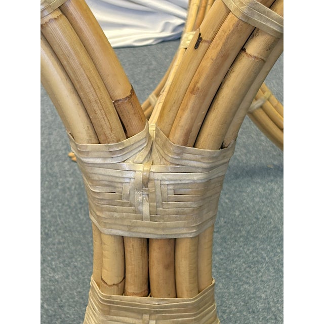 Mid Century McGuire Style Bamboo With Rawhide Wrap and Glass Top Dining Table For Sale - Image 9 of 16