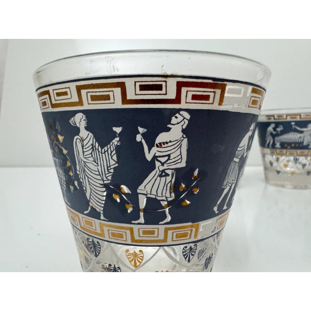 1960s Cocktail Glasses (4) With Blue and Gold Etruscan Frieze Low Ball Cocktail Glasses by Cera Glass For Sale - Image 4 of 4