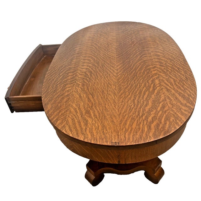 Arts & Crafts Antique Tiger Oak Oval Center Table Parlor Coffee Table Arts & Crafts Mission For Sale - Image 3 of 10