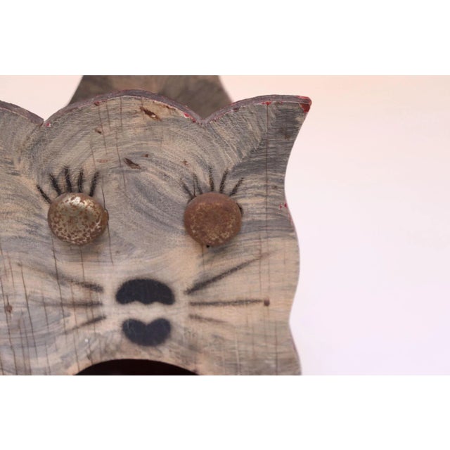 Brick Red Vintage Folk Art Carved "Cat" Red Painted Matchbook Holder For Sale - Image 8 of 12