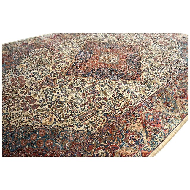 Antique Persian Sarouk Mahajaran Wool 12x19 Ivory, Navy, & Red Oversized Handmade Area Rug #1144059 For Sale - Image 14 of 16
