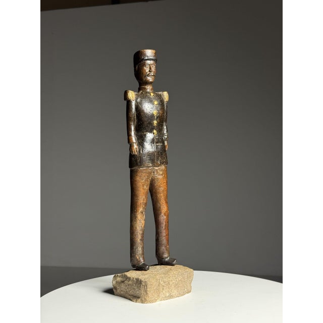 Hand-Carved Statue of a French Officer, 19th Century, Oak on Stone Base For Sale - Image 11 of 17