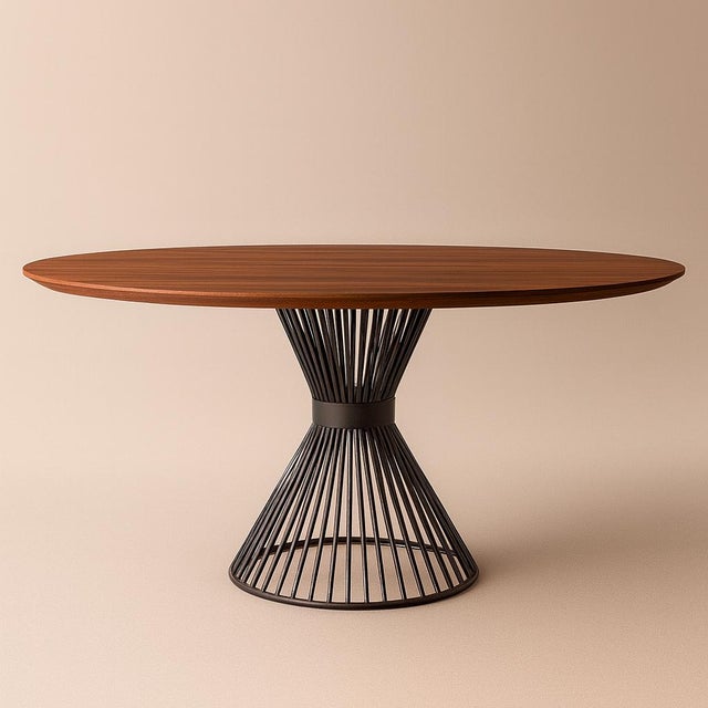 Ora Round Dining Table in Wood and Powder-Coated Steel Base by Greyge For Sale - Image 4 of 10