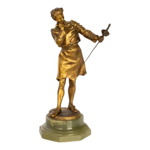 Antique French Polish Gilt Bronze Statue Sculpture Figure Sword Bladesmith by Henryk II Kossowski 1890