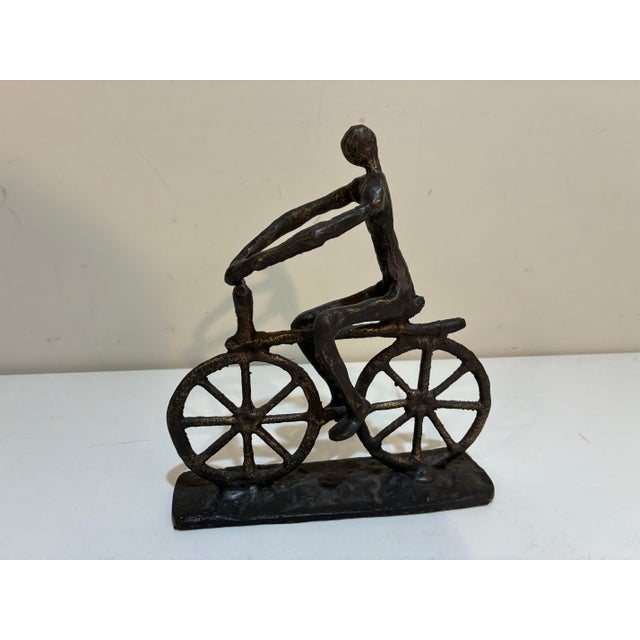 Modern Modernist Handcrafted Iron Cyclist Sculpture For Sale - Image 3 of 6