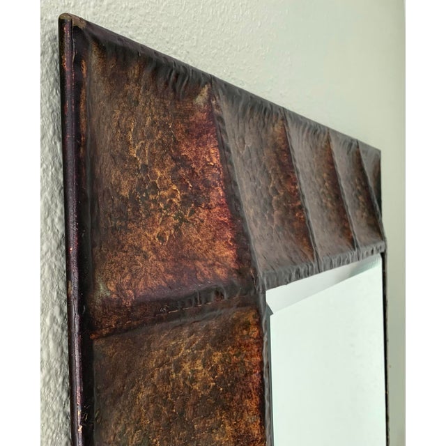 Metal Hammered & Patinated Metal Beveled Vintage Mirror For Sale - Image 7 of 8