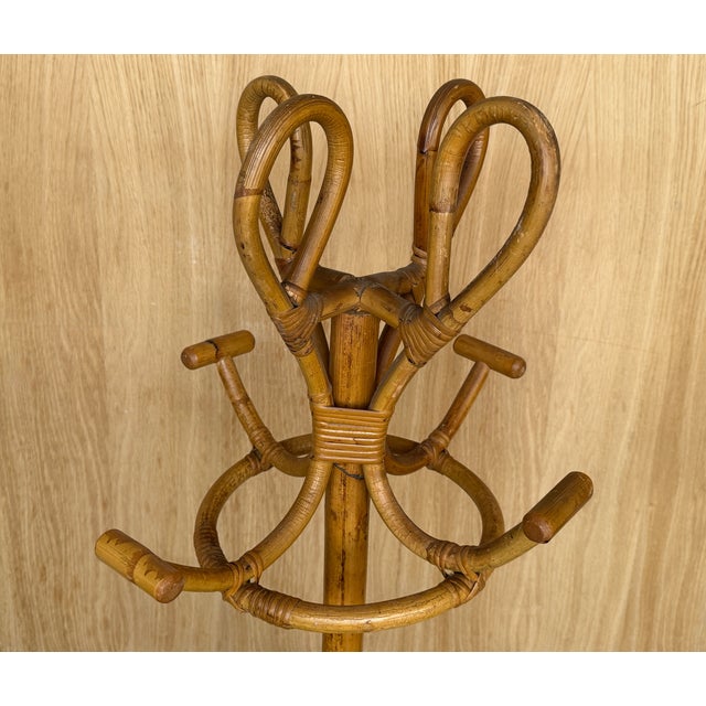 1960s Bamboo and Rattan Coat Rack With Large Base, Italy, 1960s For Sale - Image 5 of 11