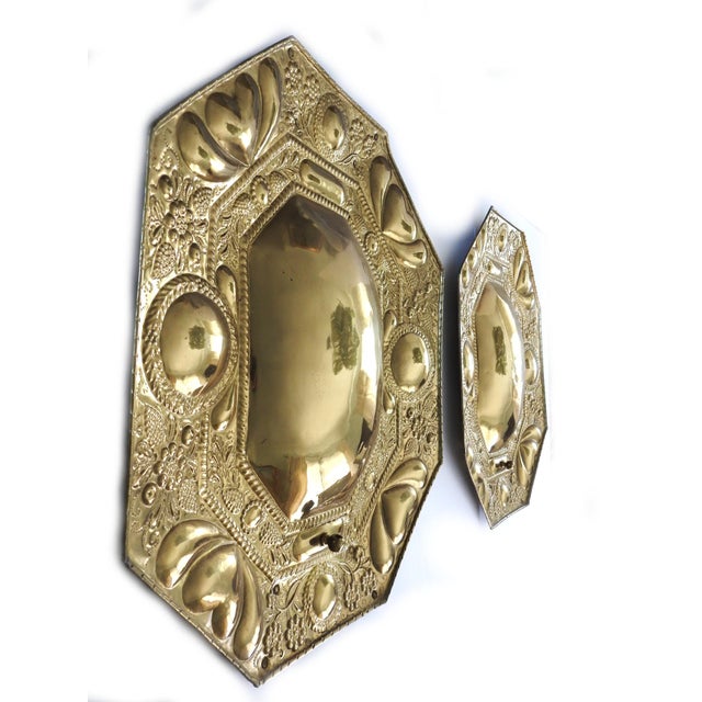 Late 19th Century 19th Century Dutch Revival Repoussé Brass Octagonal Wall Plaques - A Pair For Sale - Image 5 of 14