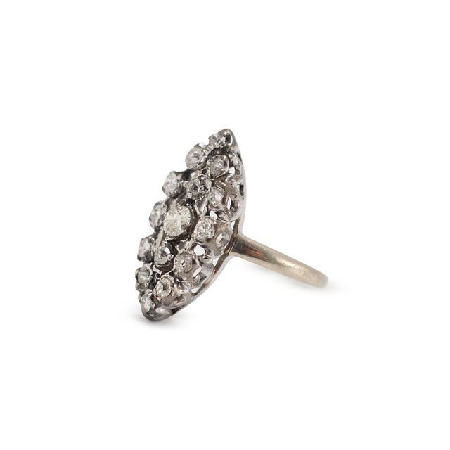 Modern Antique Edwardian 14k White Gold 1.01ctw Diamond Elongated Navette Cocktail Ring, Size 5.75 For Sale - Image 3 of 8