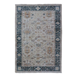 Hand-Knotted Oushak Rug by Keivan Woven Arts, Navy Floral Design 5'7 X 8'8 For Sale
