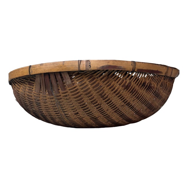 Japanese Bamboo Harvest Basket, 1950s For Sale
