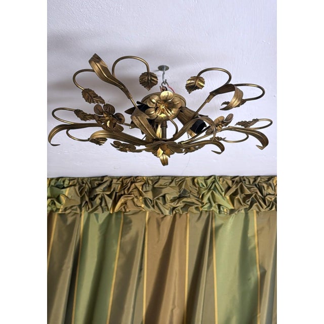 Vintage Italian Florentine Style Gilt Wrought Iron Flush Mount Ceiling Light For Sale - Image 17 of 18