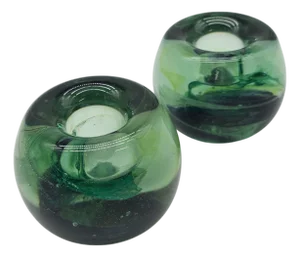 Pair of Vintage Hand Blown Green Art Glass Candlestick Holders, Modern Form