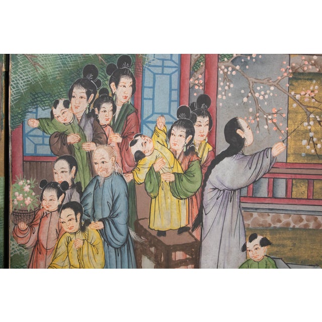 C. 1940s Vintage Chinese Painted Folding Screen "Flying Kites" For Sale - Image 9 of 16