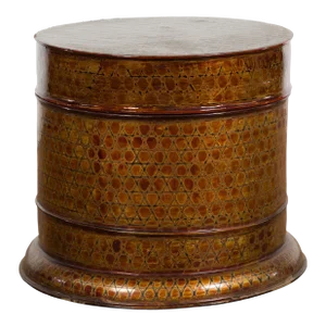 Thai Vintage Negora Lacquer Circular Storage Bin with Snake Skin Patterns