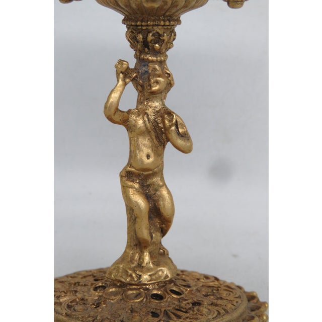 Dar Glo Ny Lidded Glass Salt Cellar on Gilt Brass Filigree Cherub Pedestal 5011b For Sale - Image 4 of 11
