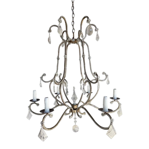 Elegant Rock Crystal and Iron Six-Light Chandelier