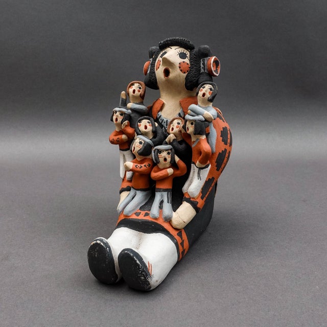 Chris Fragua Signed Jemez Pueblo Storyteller 8 Children Pottery Sculpture Figure. Measures approximately 4 1/4" long, 6"...