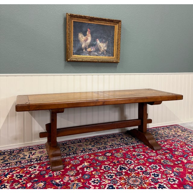 Antique French Country Farm Dining Table Farmhouse Trestle Base Oak c.1900-1920s For Sale In Dallas - Image 6 of 18