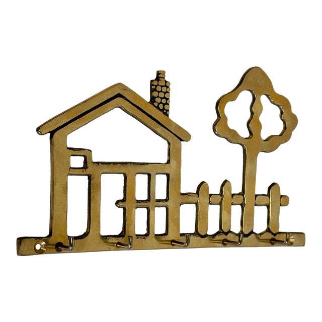 Vintage Brass House and Tree Motif Key Hook For Sale
