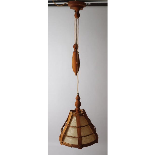Swedish Counterweight Pendant Lamp in Pine Wood and Parchment Paper, 1970s For Sale - Image 12 of 18